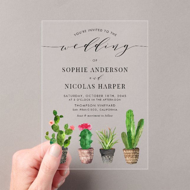 Invitations En Acrylique Succulents pointillés et Mariage de saumons cactus (In situ (ordinateur de poche))