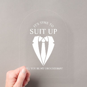 Invitations En Acrylique "SUIT UP" Mariage costume et Cravate Groomsman Pro