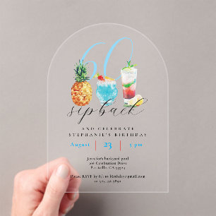 Invitations En Acrylique Summer Blue Cocktails 60e anniversaire