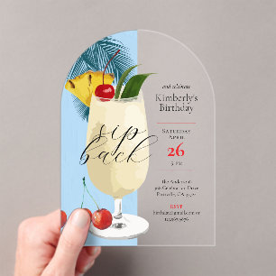 Invitations En Acrylique Summer Blue Tropical Cocktail Anniversaire