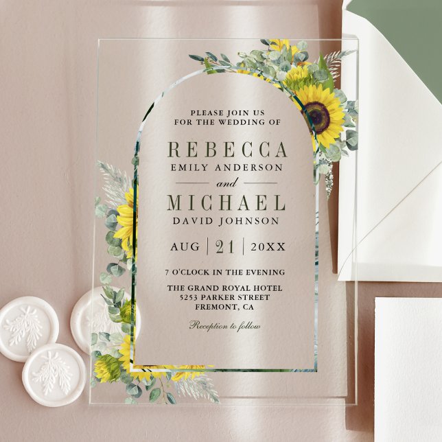 Invitations En Acrylique Sunflower Eucalyptus Arch Wedding (Créateur téléchargé)