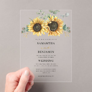 Invitations En Acrylique Sunflower Eucalyptus Mariage naturel