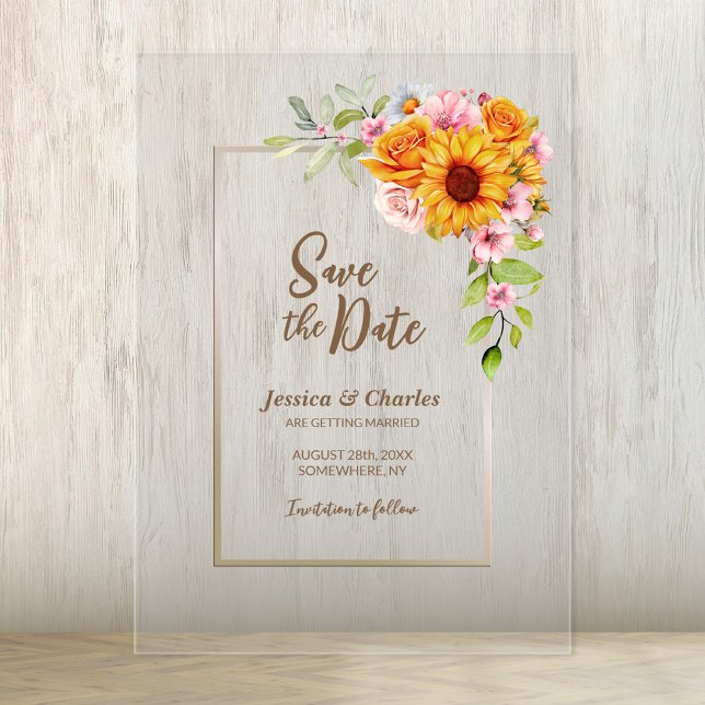 Invitations En Acrylique Sunflower Rose Rose Floral Wedding Enregistrer la  (Créateur téléchargé)