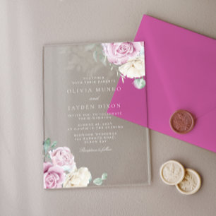Invitations En Acrylique Superbe Botanique Blanc & Blush Floral Mariage