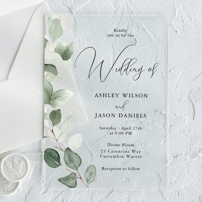Invitations En Acrylique Superbe verdure Mariage moderne (Créateur téléchargé)