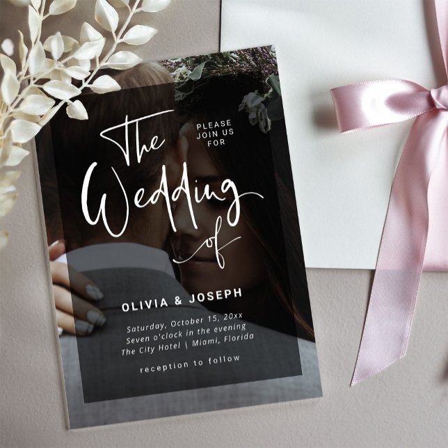 Invitations En Acrylique Superposition moderne en noir et blanc | Mariage p (Créateur téléchargé)