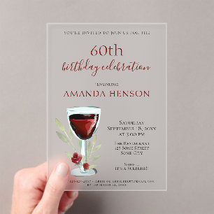 Invitations En Acrylique Surprise Anniversaire 60 Ans Vin Rouge Rustique Ca