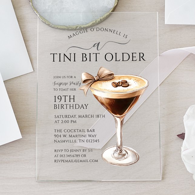 Invitations En Acrylique SURPRISE PARTY A Tini Bit Ancien Martini 19e (Créateur téléchargé)