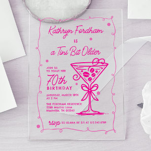 Invitations En Acrylique SURPRISE PARTY Pink Doodle Martini 70e anniversair