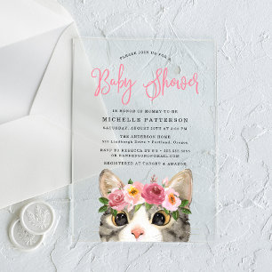 Invitations En Acrylique Sweet Kitty Baby shower fille