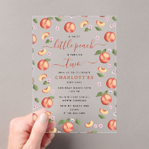 Invitations En Acrylique Sweet Little Peach Anniversaire de enfant Party
