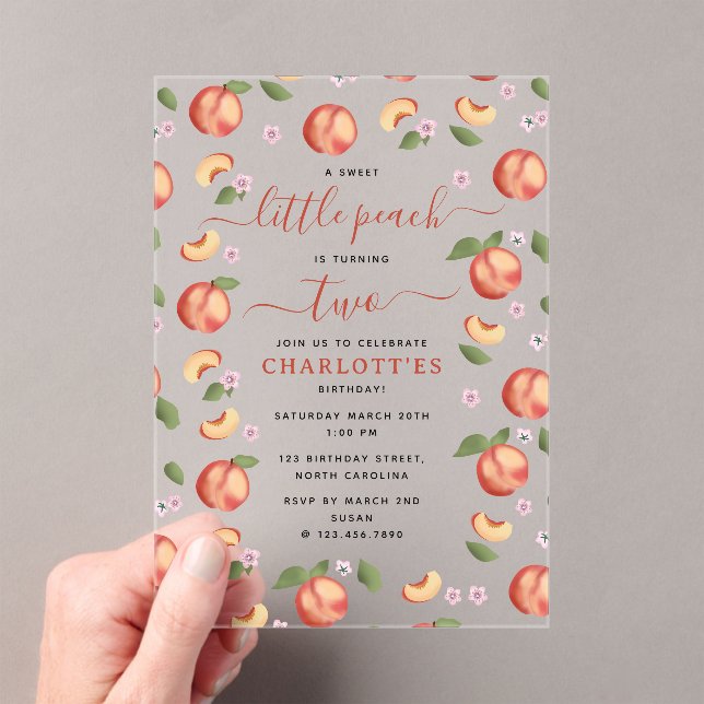 Invitations En Acrylique Sweet Little Peach Anniversaire de enfant Party (In situ (ordinateur de poche))