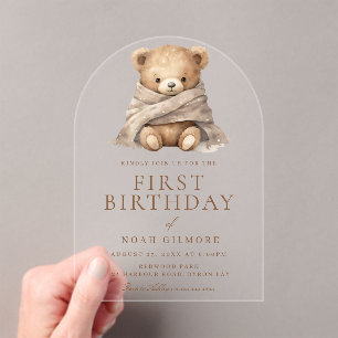 Invitations En Acrylique Sweet Teddy Bear 1er fête d'anniversaire
