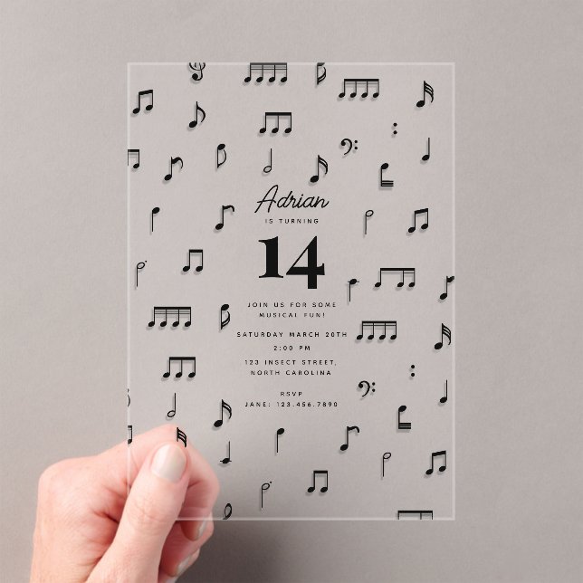 Invitations En Acrylique Symbole Black & White Musical Notes (In situ (ordinateur de poche))