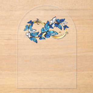 Invitations En Acrylique Symbole infini de papillons Morpho bleus