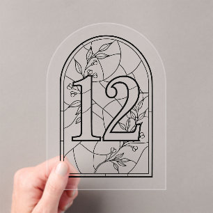 Invitations En Acrylique Table numéro douze de style vitrail