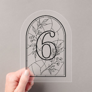 Invitations En Acrylique Table numéro six de style verre coloré