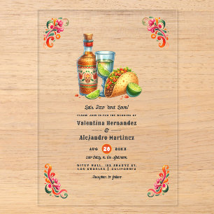 Invitations En Acrylique Tacos & Tequila Mexicaine Fiesta Mariage Transpare
