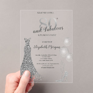 Invitations En Acrylique Talons Hauts, Robe de Ballons 80e Anniversaire