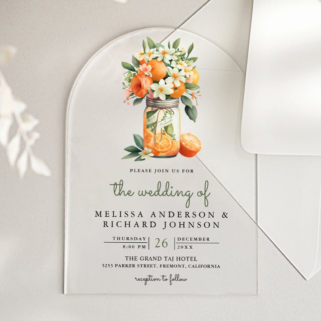 Invitations En Acrylique Tangerine Citrus Orange Mason Jar Wedding (Créateur téléchargé)
