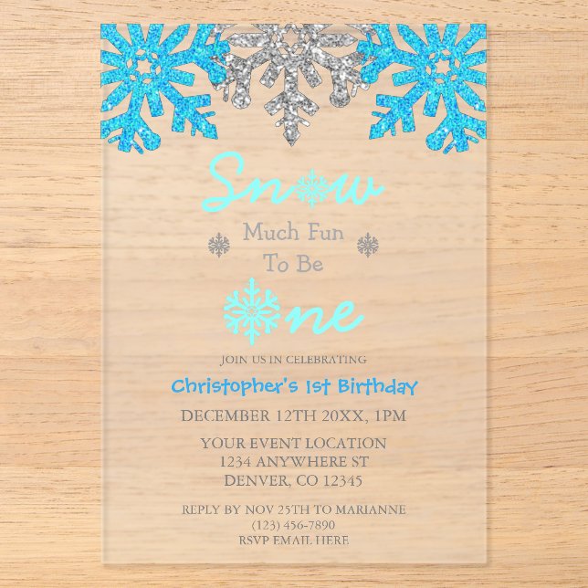 Invitations En Acrylique Tant de plaisir à être né un hiver pour un 1er ann (Recto)