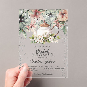 Invitations En Acrylique Tasse de thé floraleBrosse Coup de mariage