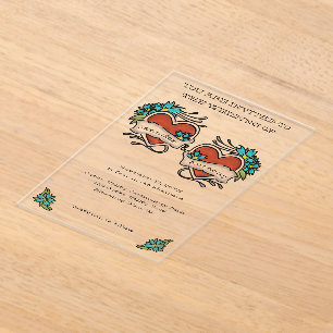 Invitations En Acrylique Tatouage Coeurs Tatouage Mariage graphique