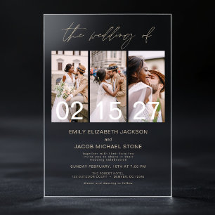 Invitations En Acrylique Taupe photo minimaliste Mariage moderne 3 photo