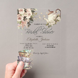 Invitations En Acrylique Tea Set Lumières Fête des mariées Rose