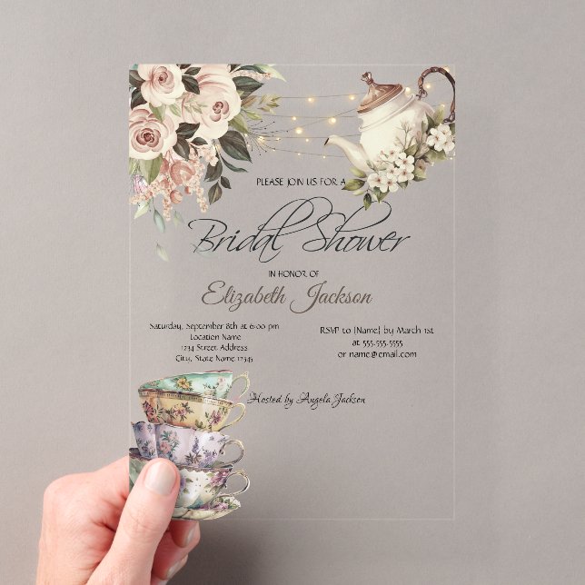 Invitations En Acrylique Tea Set Lumières Fête des mariées Rose (In situ (ordinateur de poche))