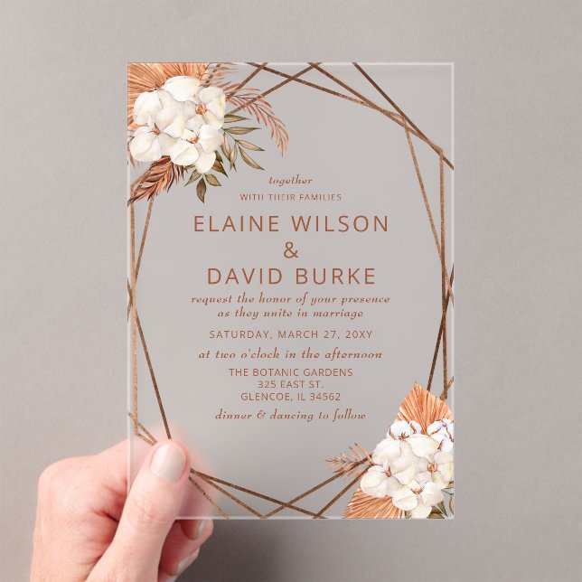 Invitations En Acrylique Terracotta Boho Pampas Mariage (In situ (ordinateur de poche))