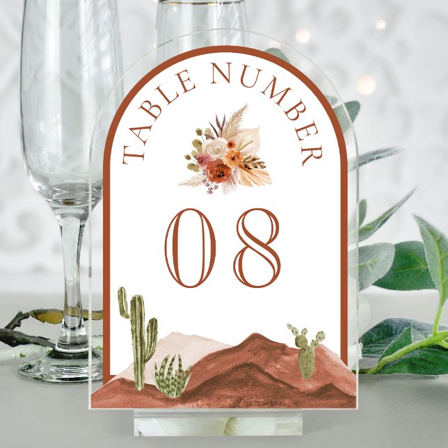 Invitations En Acrylique Terracotta Cactus Wedding Acrylic Table Number (Créateur téléchargé)