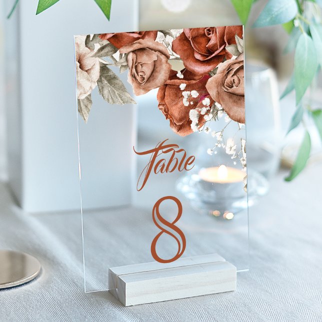Invitations En Acrylique Terracotta Floral Wedding Acrylic Table Number (Créateur téléchargé)