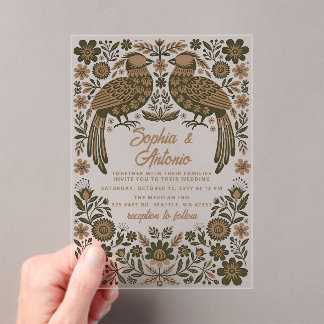 Invitations En Acrylique Terracotta Mexican Birds Otomi Floral Wedding