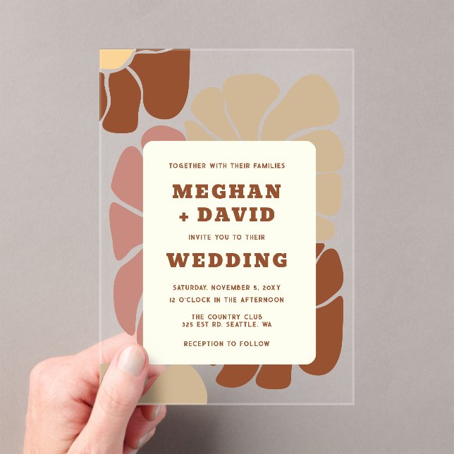 Invitations En Acrylique Terracotta Retro Super Boho Chic Floral Mariage (In situ (ordinateur de poche))