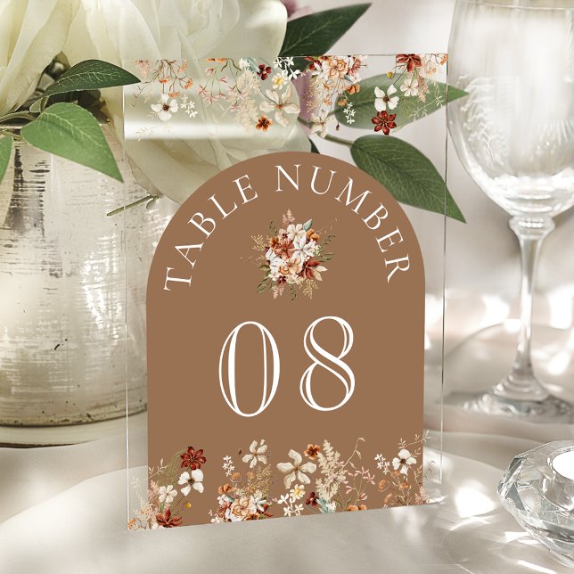 Invitations En Acrylique Terracotta Wildflower Tan Acrylic Table Number (Créateur téléchargé)