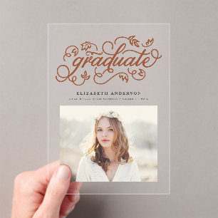Invitations En Acrylique Terre cuite Calligraphie rustique Photo Diplôme