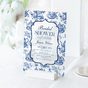 Invitations En Acrylique Thé de mariage bleu blanc chinoiserie