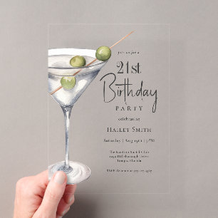 Invitations En Acrylique Thème de cocktail Martini pour une fête d'annivers