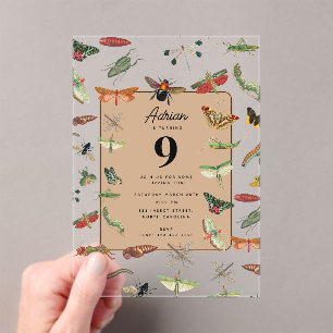 Invitations En Acrylique Thème de fête d'anniversaire de l'insecte Vintage 
