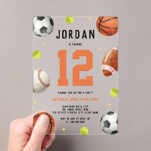Invitations En Acrylique Thème de fête d'anniversaire pour garçons de sport