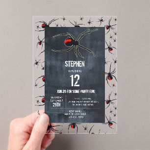 Invitations En Acrylique Thème de fête d'anniversaire Red & Black Spider