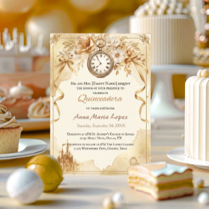 Invitations En Acrylique Thème de quinceañera en aquarelle dorée Cendrillon