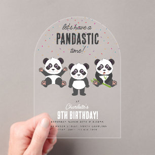 Invitations En Acrylique Thème d'ours panda mignon pour l'anniversaire des