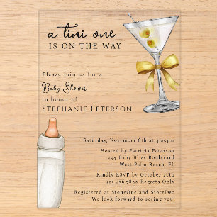 Invitations En Acrylique Tini One Est Sur Le Chemin Baby shower Martini Jau