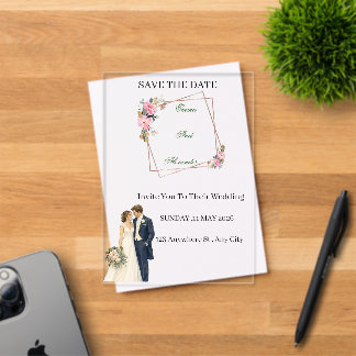 Invitations En Acrylique Titre Économique Floral Sauvegarder La Date De Mar