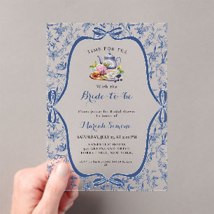 Invitations En Acrylique Toile bleue de jouy Tea Party Douche nuptiale
