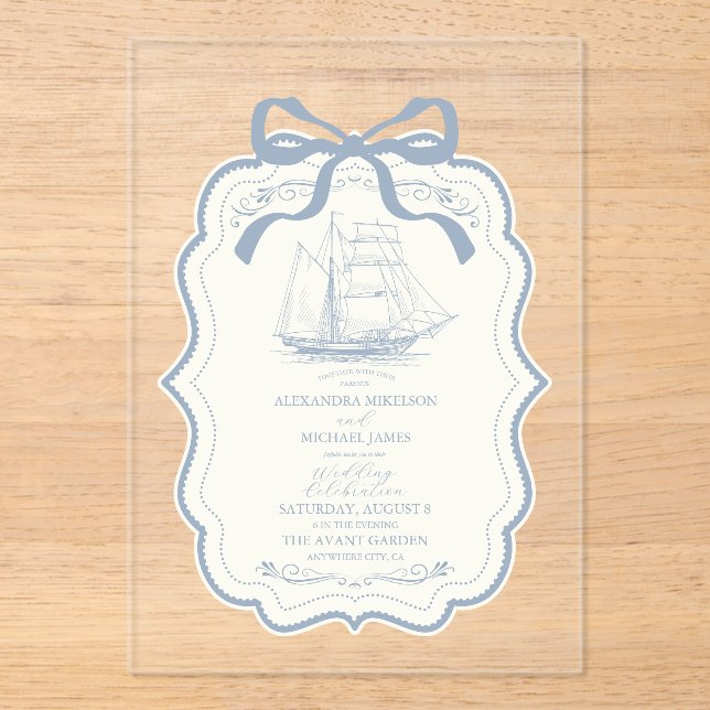 Invitations En Acrylique Toile Chic Mariage de mâchoire nautique (Recto)