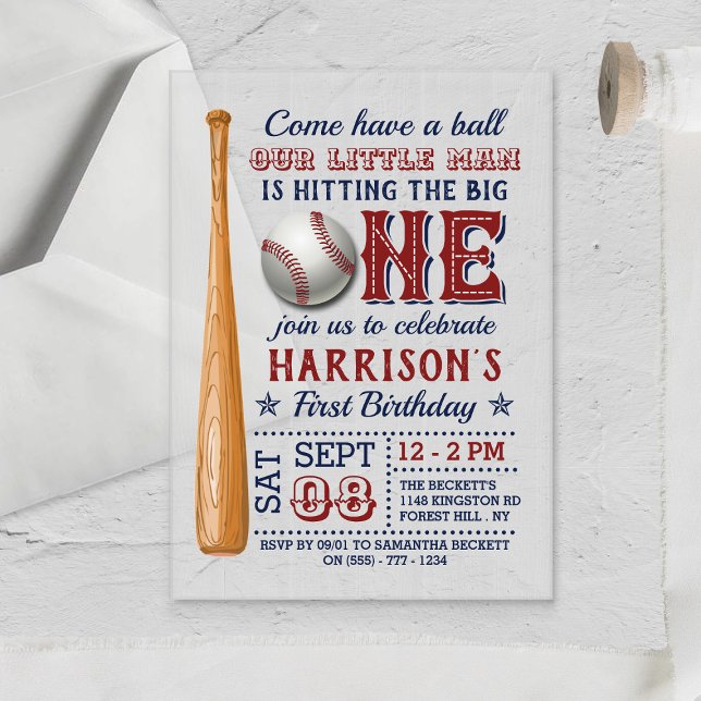 Invitations En Acrylique Toucher le Big One Baseball 1er Anniversaire (Créateur téléchargé)