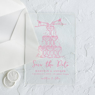 Invitations En Acrylique Tour de Champagne rose Whimsical Enregistrer la da